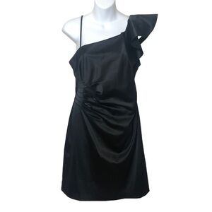 Teeze Me Black Ruffle Shoulder Scrunched Dress